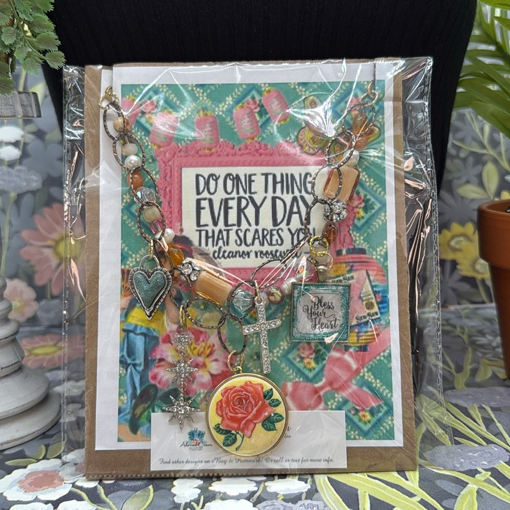 Adorned Crown Jewelry assemblage bless your heart rose locket charm necklace