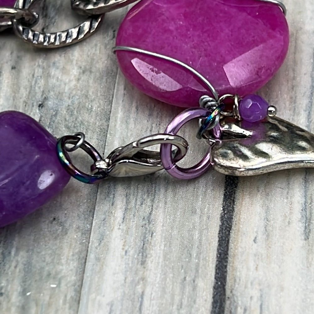 Adorned Crown Artisan Assemblage dyed pink purple quartz xoxo heart bracelet