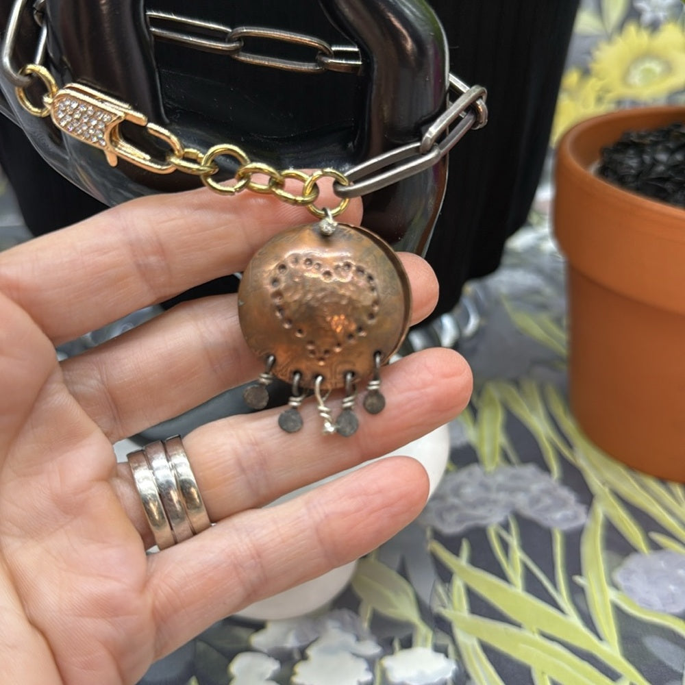 Adorned Crown Jewelry assemblage mixed metal copper heart pave clasp bracelet