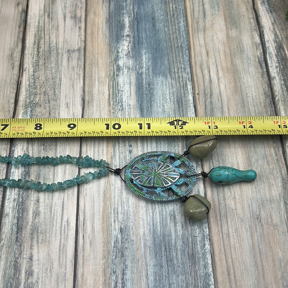 Adorned Crown necklace artisan assemblage fluorite turquoise stone & metal