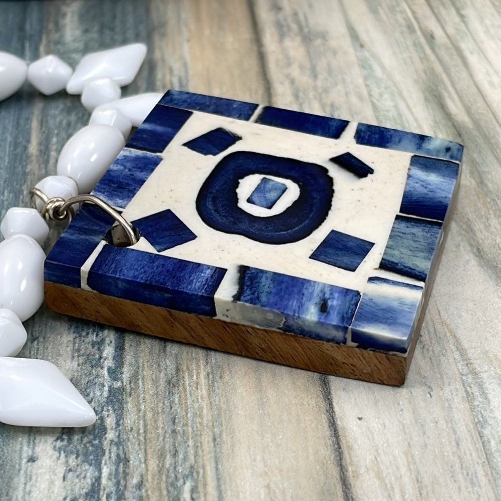 Adorned Crown Artisan Assemblage “make a statement” blue mosaic necklace