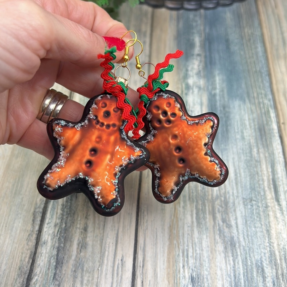 Adorned Crown Artisan Assemblage gingerbread man Christmas earrings