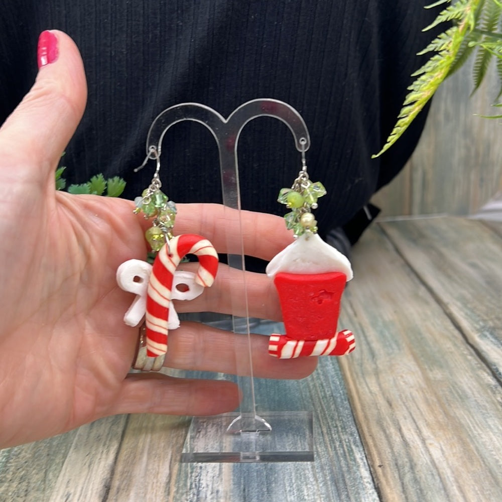 Adorned Crown Artisan Assemblage peppermint Christmas cookie earrings