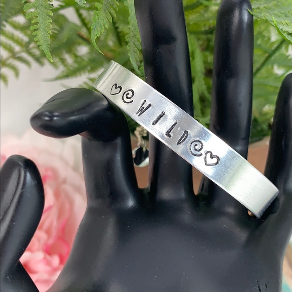 Adorned Crown artisan hand stamp Wild hearts cuff bracelet