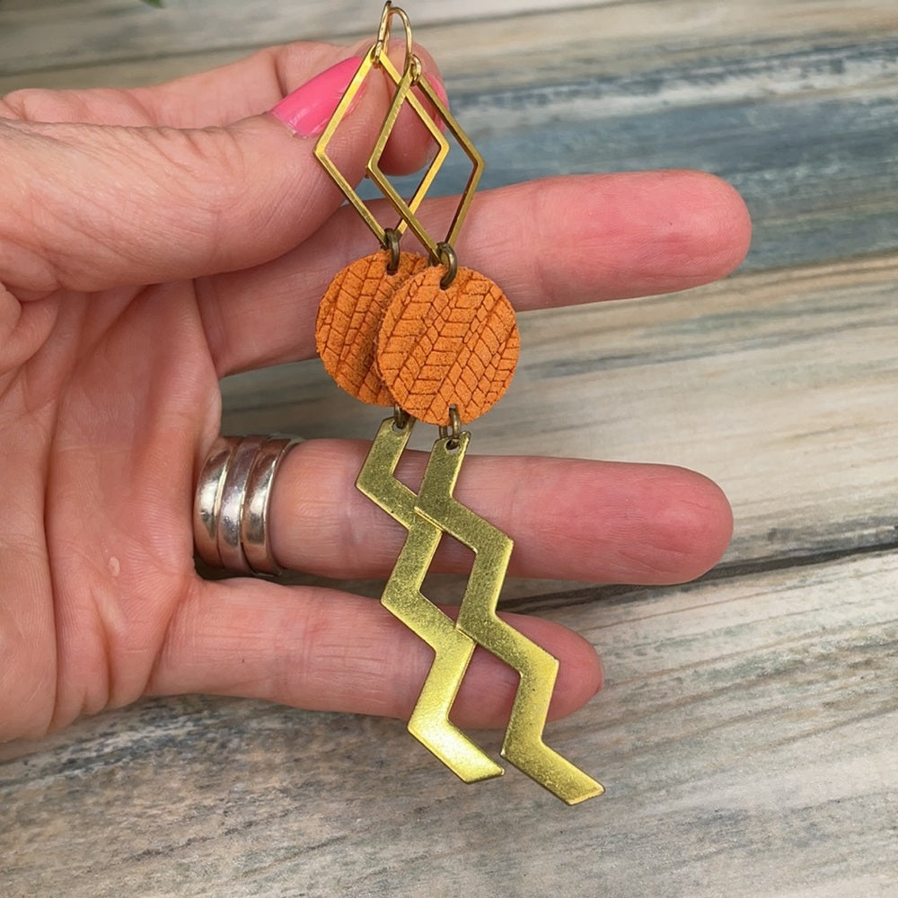 Adorned Crown geometric leather earrings