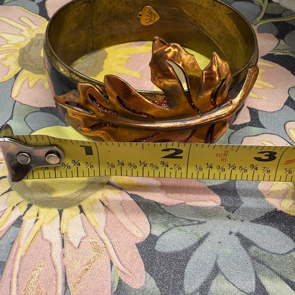 Adorned Crown Jewelry assemblage brass leaf inlaid fall autumn bangle bracelet