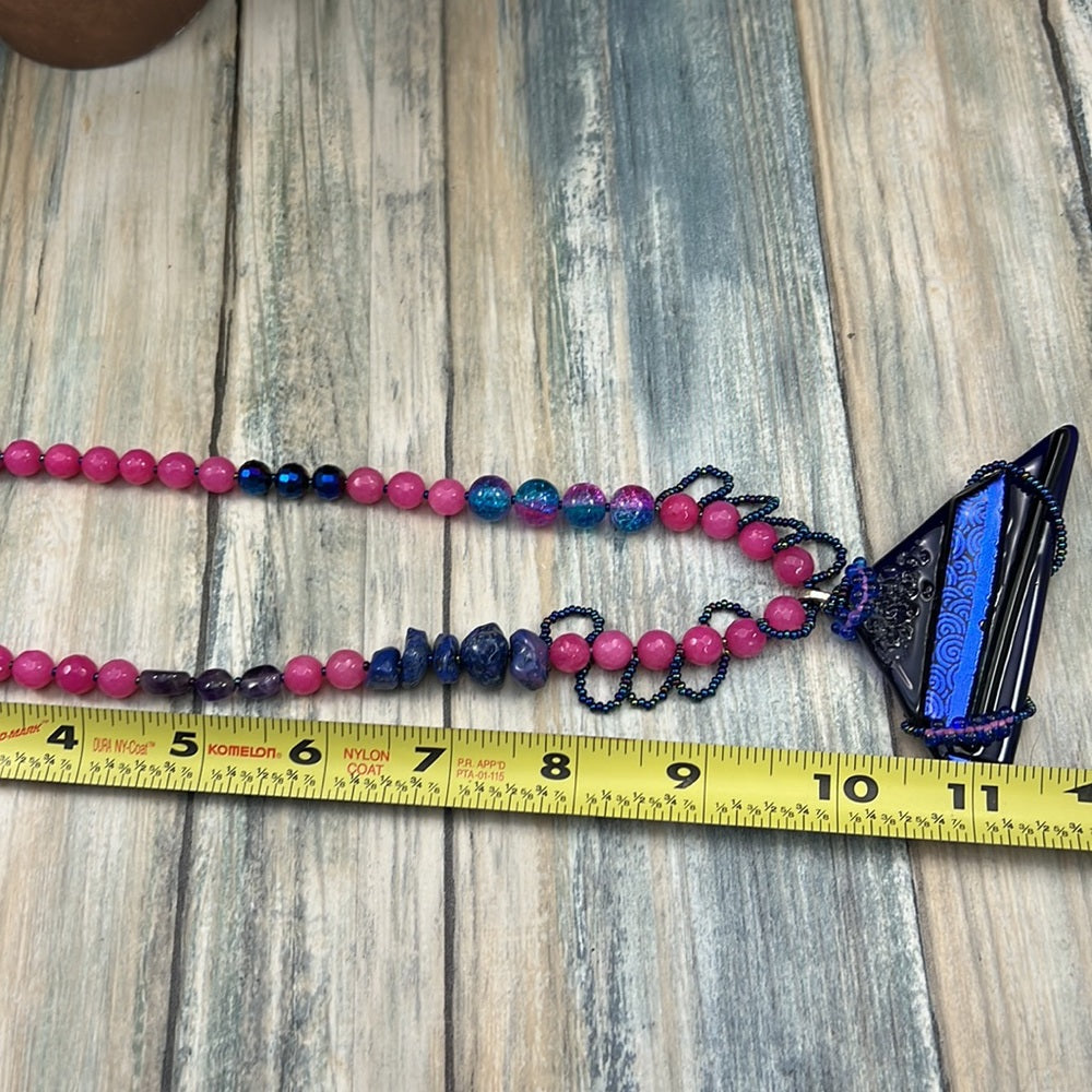 Adorned Crown Artisan Assemblage dichroic triangle faceted bead necklace
