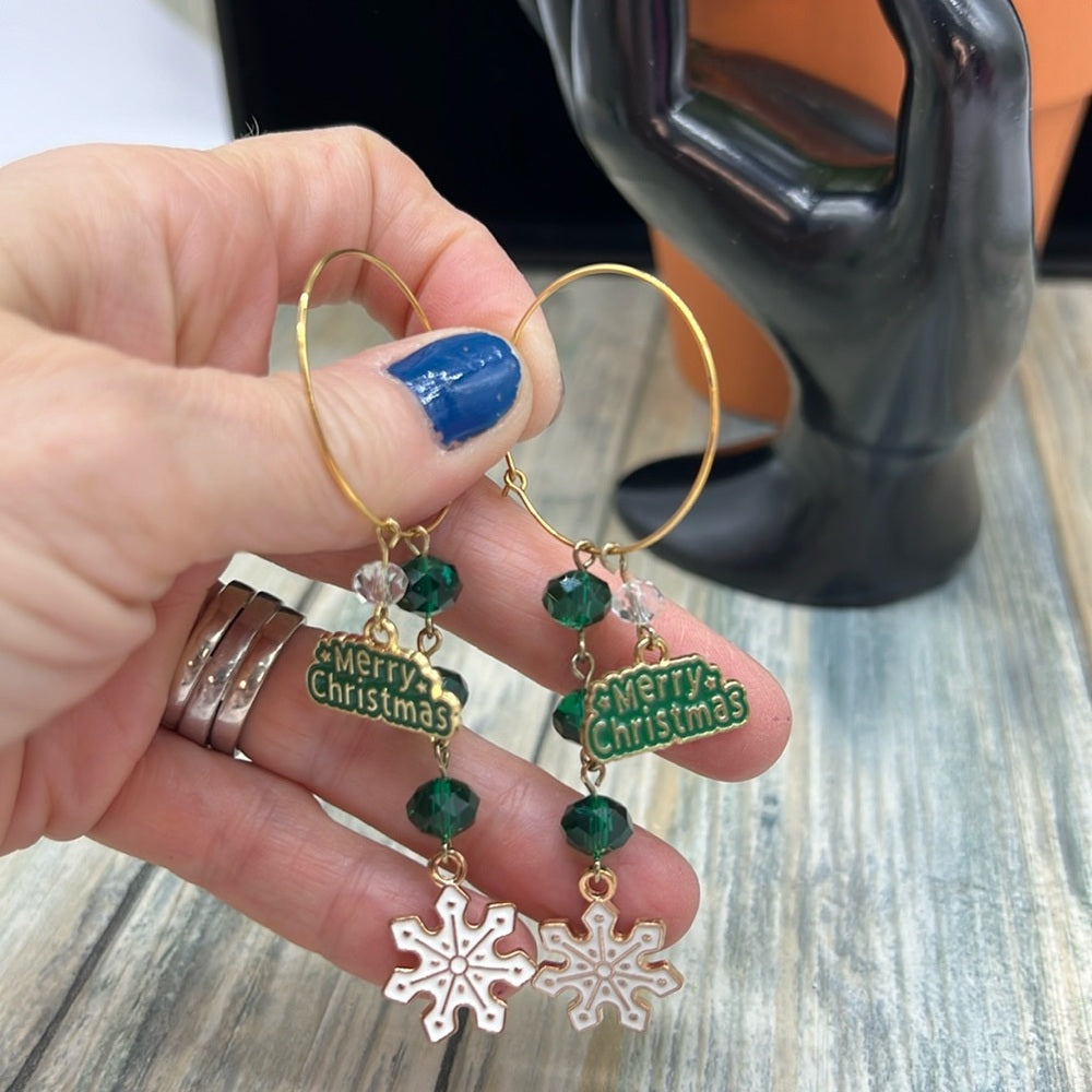 Adorned Crown Jewelry assemblage merry Christmas snowflake earrings