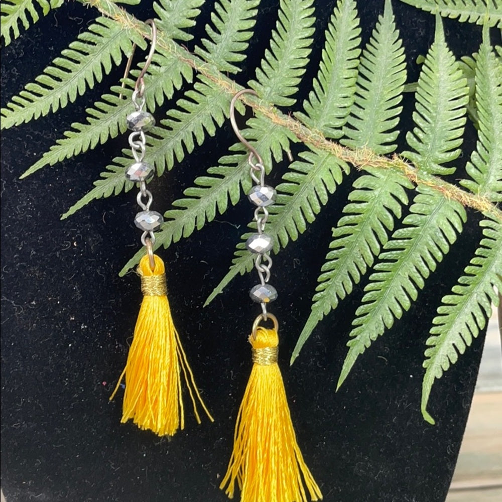 Adorned Crown assemblage yellow tassel crystal drop earrings