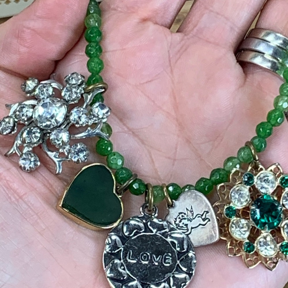 Adorned Crown artisan assemblage Vintage Love Charm Necklace