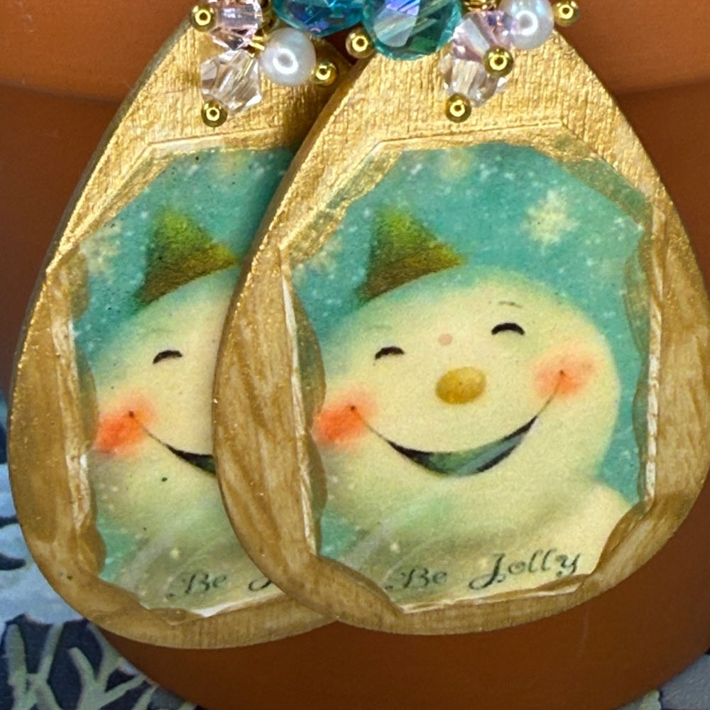 Adorned Crown Jewelry assemblage Victorian Christmas jolly snowman earrings