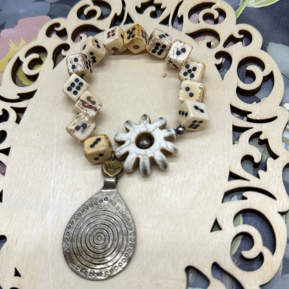 Adorned Crown Jewelry assemblage stretch beaded bone dice bracelet