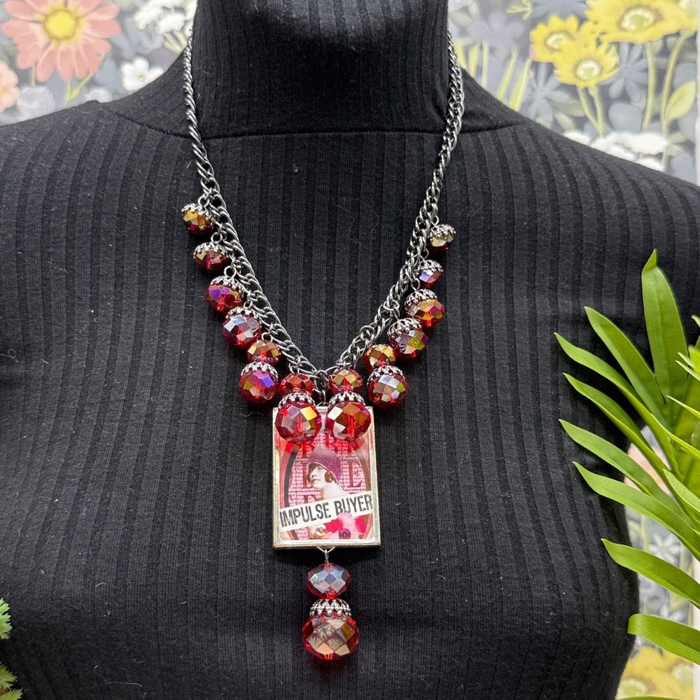 Adorned Crown Jewelry assemblage bauble Impulse buyer glass bezel necklace