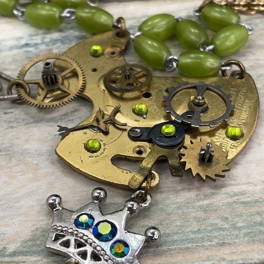 Adorned Crown artisan assemblage steampunk time traveler necklace