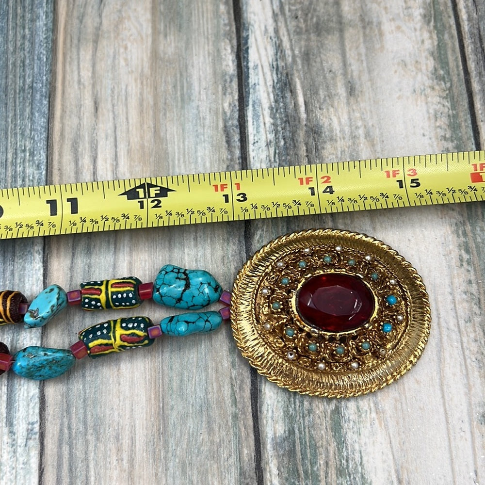Adorned Crown Artisan Assemblage turquoise & African trade bead necklace