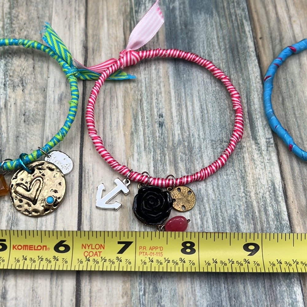 Adorned Crown Jewelry artisan assemblage ribbon charm bangles set of four
