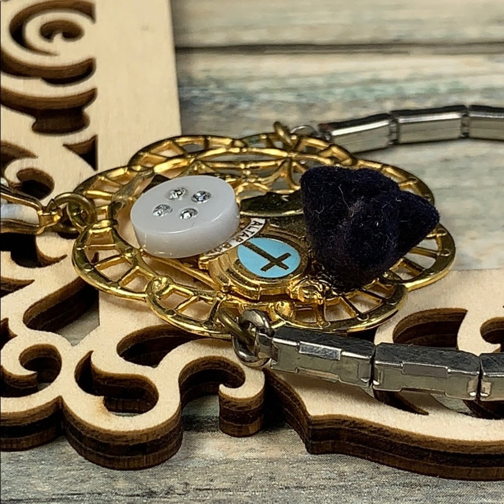 Adorned Crown artisan assemblage prayer crystal heart watch band bracelet