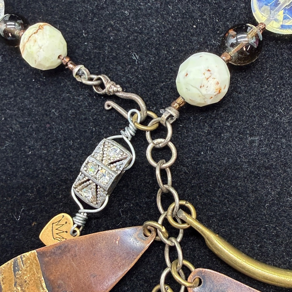 Adorned Crown Jewelry assemblage mix metal mix gemstone Y charm necklace