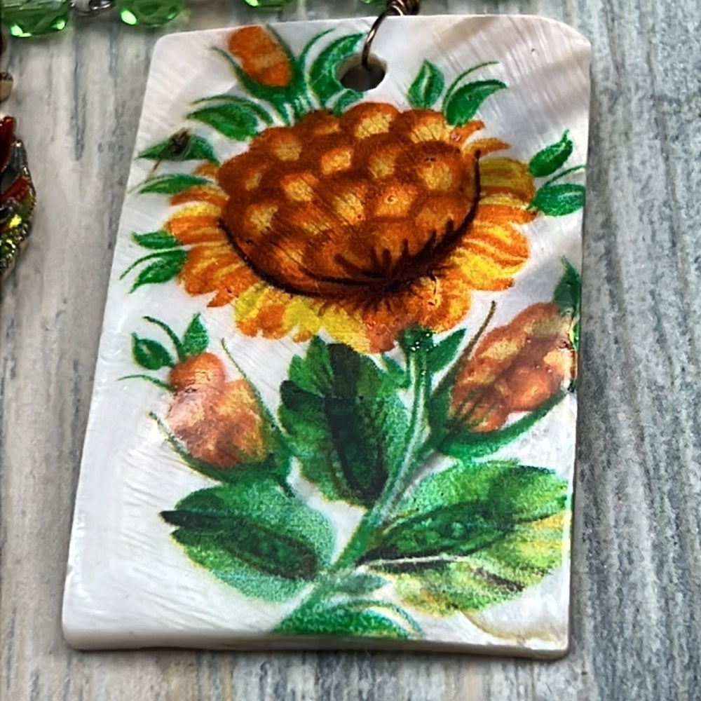 Adorned Crown Artisan Assemblage painted shell leaf autumn color necklace