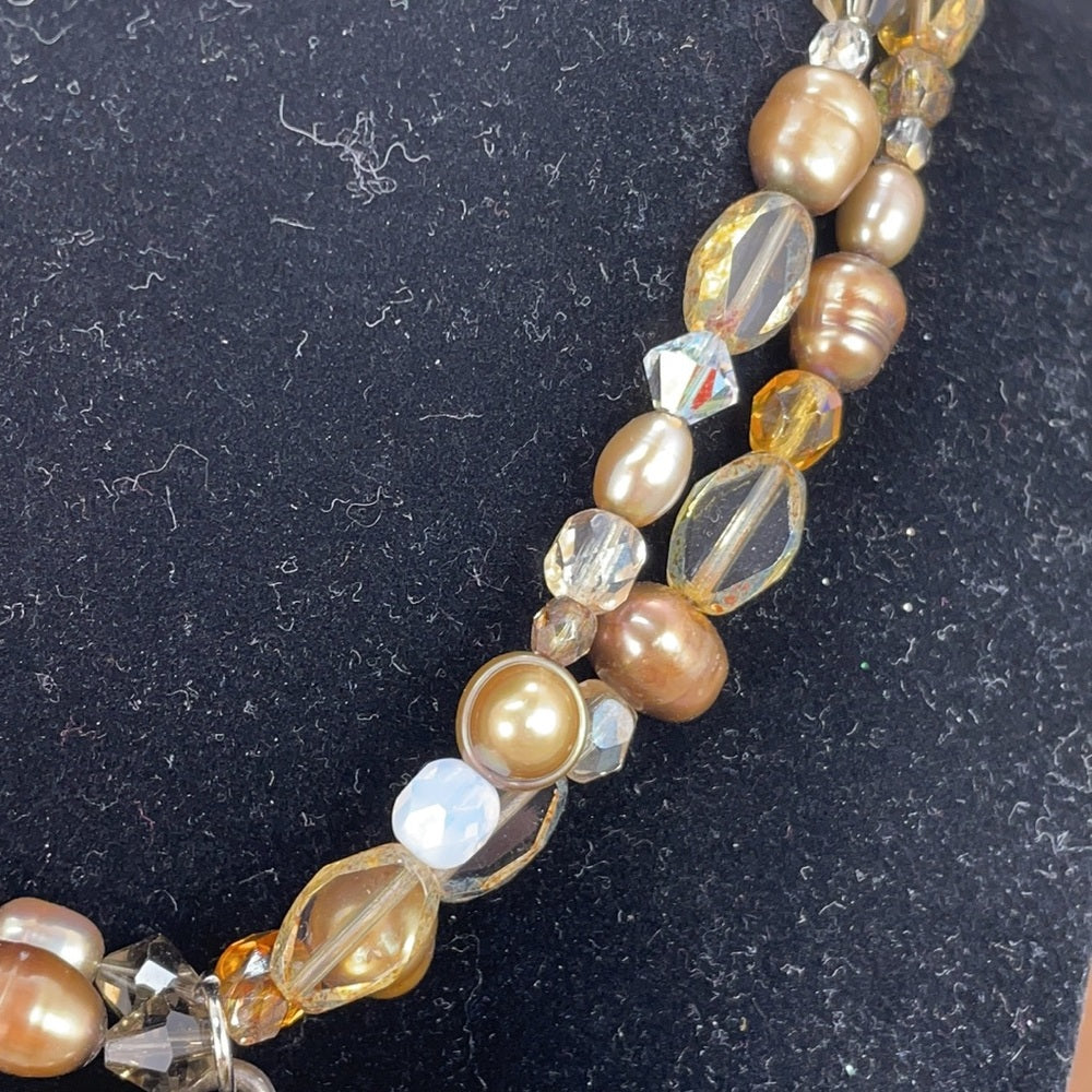 Adorned Crown artisan assemblage shell Pearl beaded heart mother necklace
