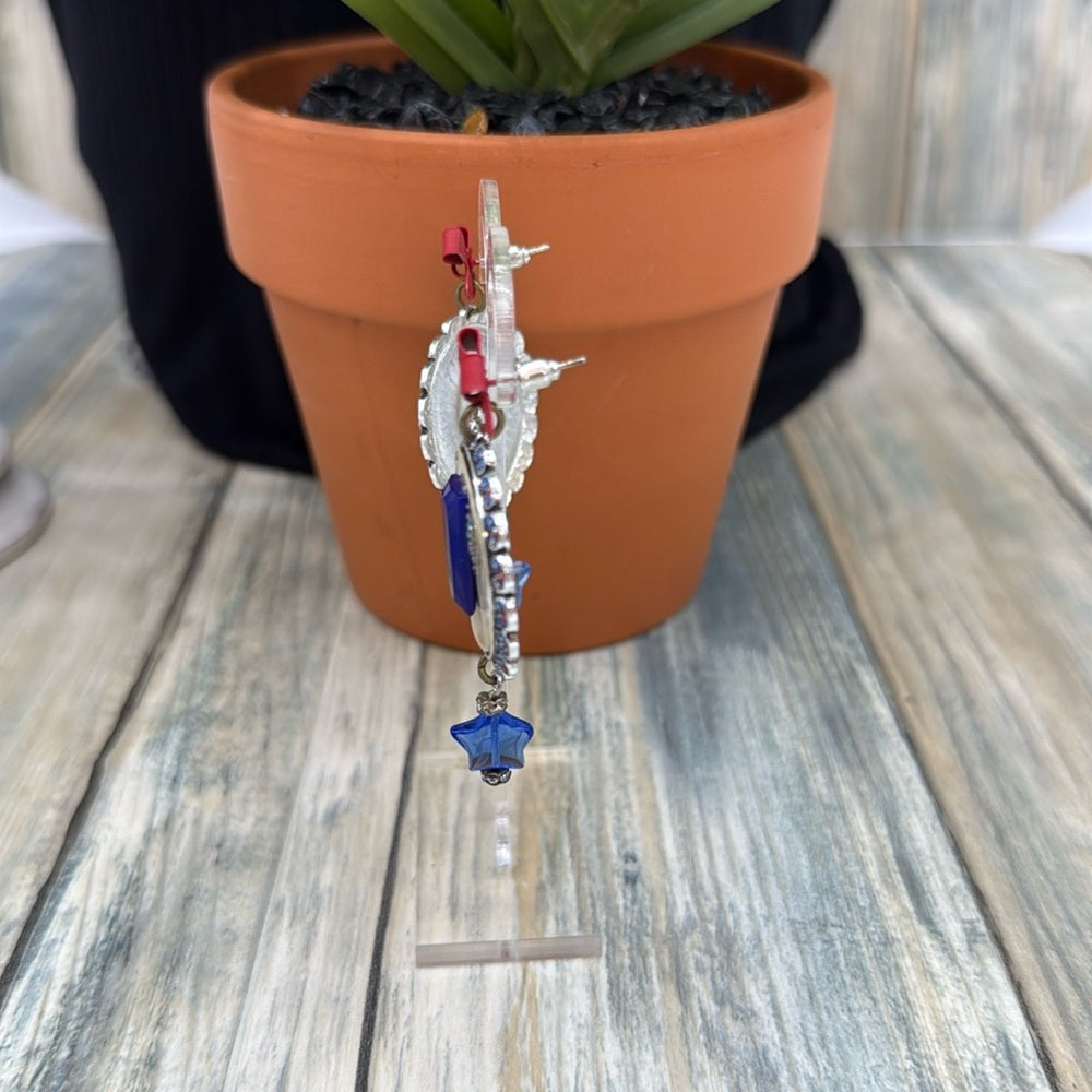 Adorned Crown Jewelry assemblage red bow mop blue cobalt star drop earrings