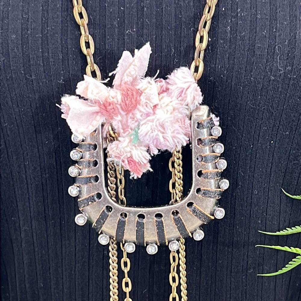 Adorned Crown cowgirl collection pink belt buckle green stone drop necklace
