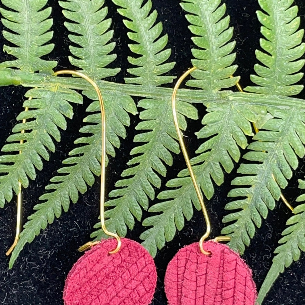 Adorned Crown geometric face drop red leather earrings