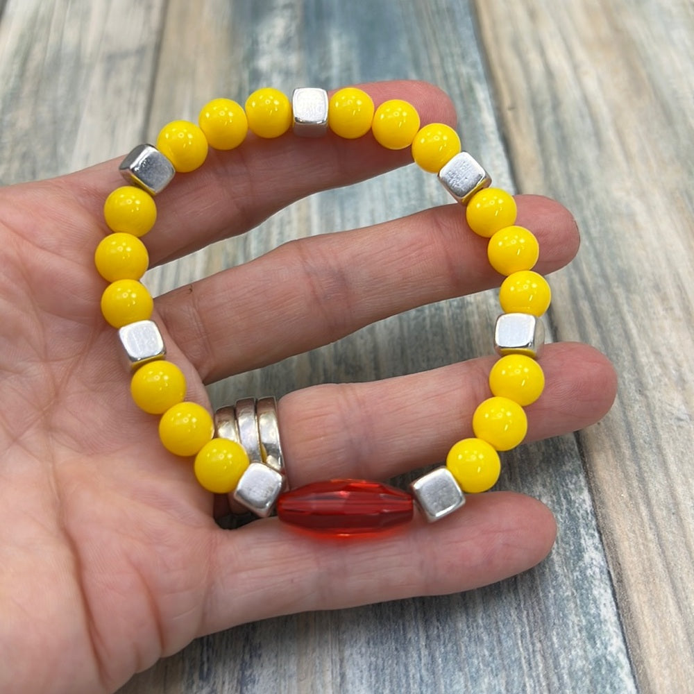 Adorned Crown Kansas City Chiefs KC football red gold stretch bracelet set G