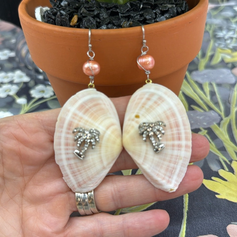Adorned Crown beaches and butterflies collection seashell palm tree earrings