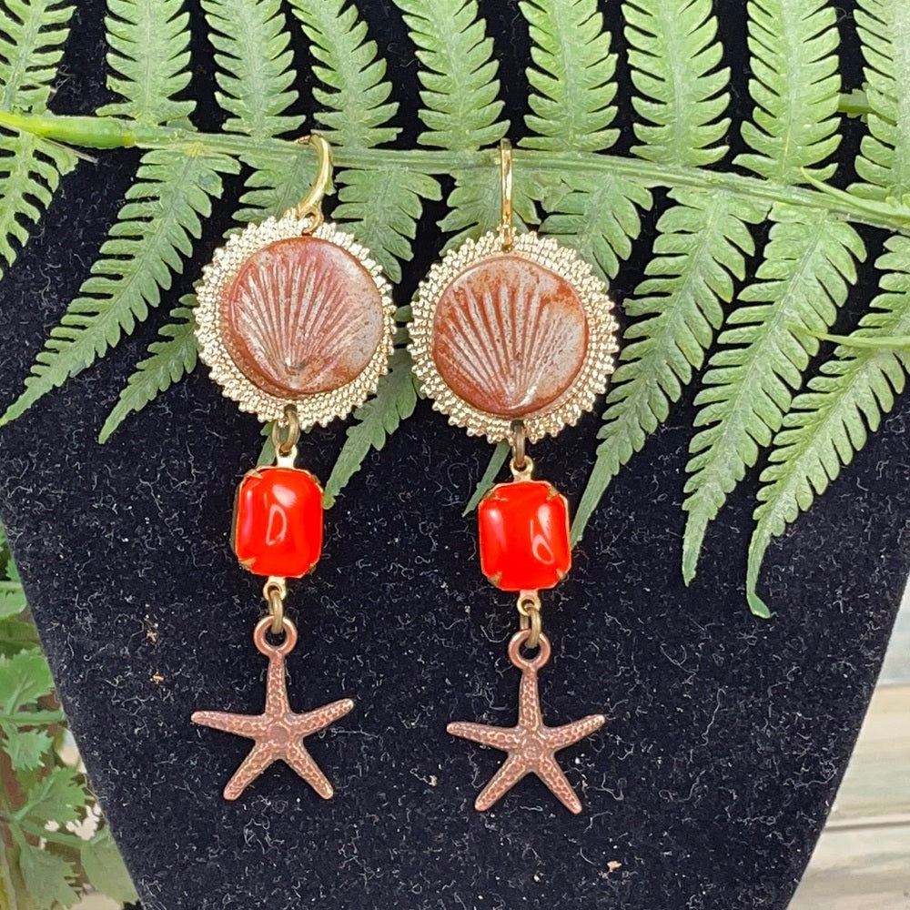 Adorned Crown artisan assemblage autumn seaside beach starfish earrings