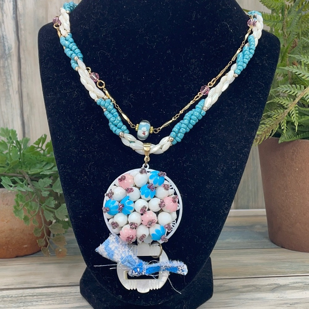 Adorned Crown pastel cluster 2 strand beaded necklace