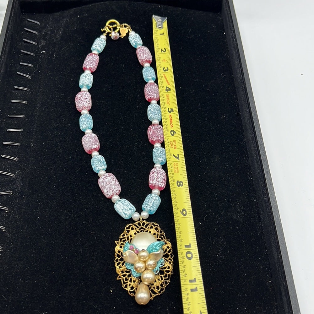 Adorned Crown Jewelry Haskell pearl cluster pendant pink blue bead necklace