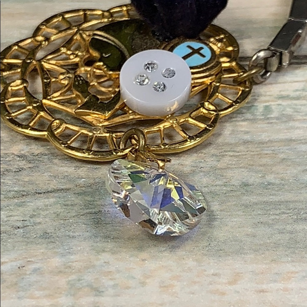 Adorned Crown artisan assemblage prayer crystal heart watch band bracelet