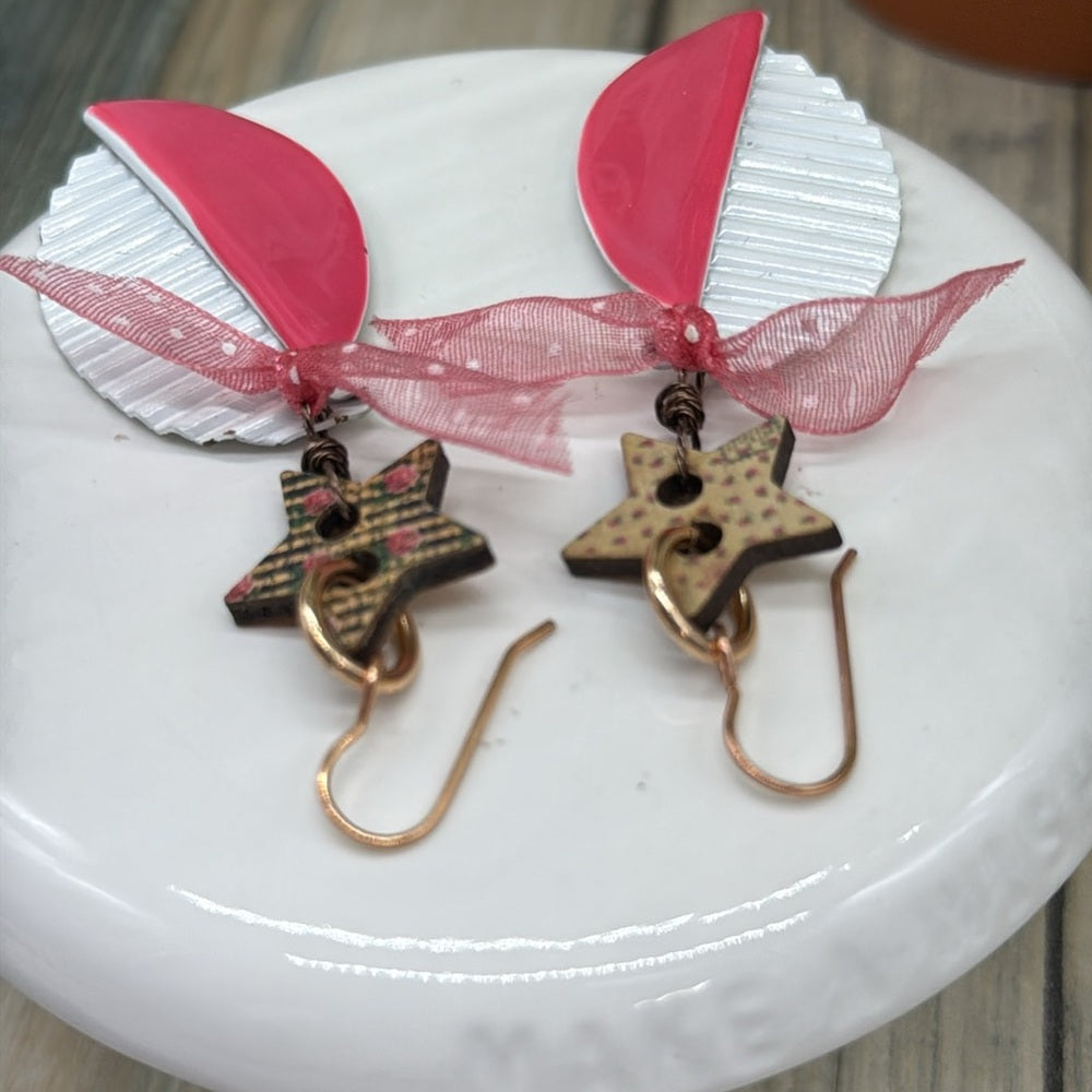 Adorned Crown Jewelry assemblage pink enamel and star earrings