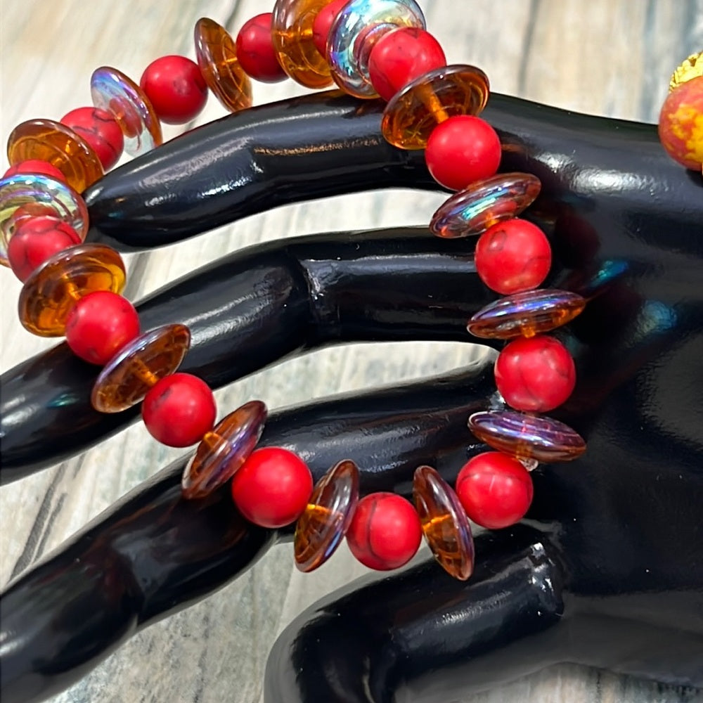 Adorned Crown Kansas City Chiefs KC football red gold stretch bracelet set C