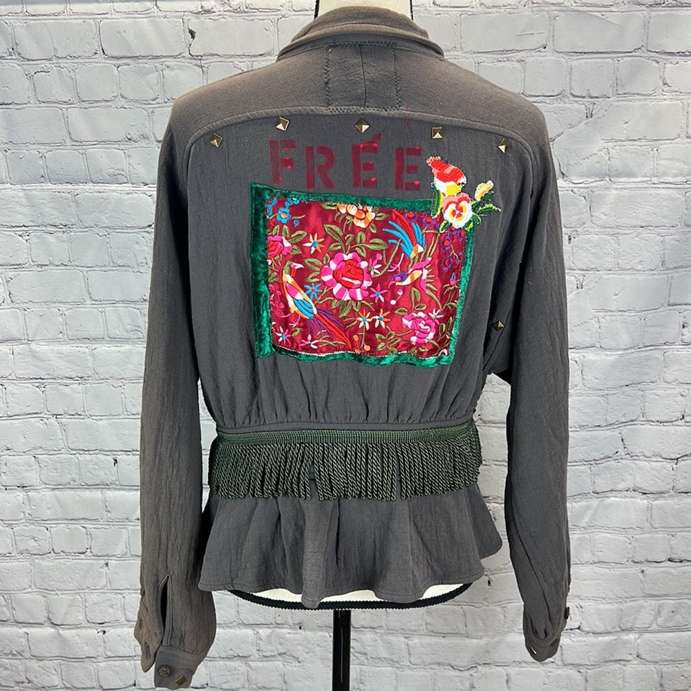 Adorned Crown textile gauzy FREE embroidered tassel waist jacket size sm