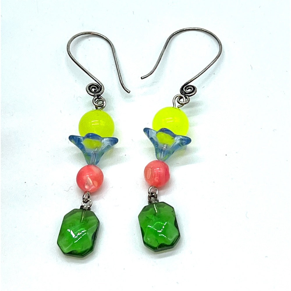 Adorned Crown Jewelry Czech glass mother pearl bead lemon jade bead earrings