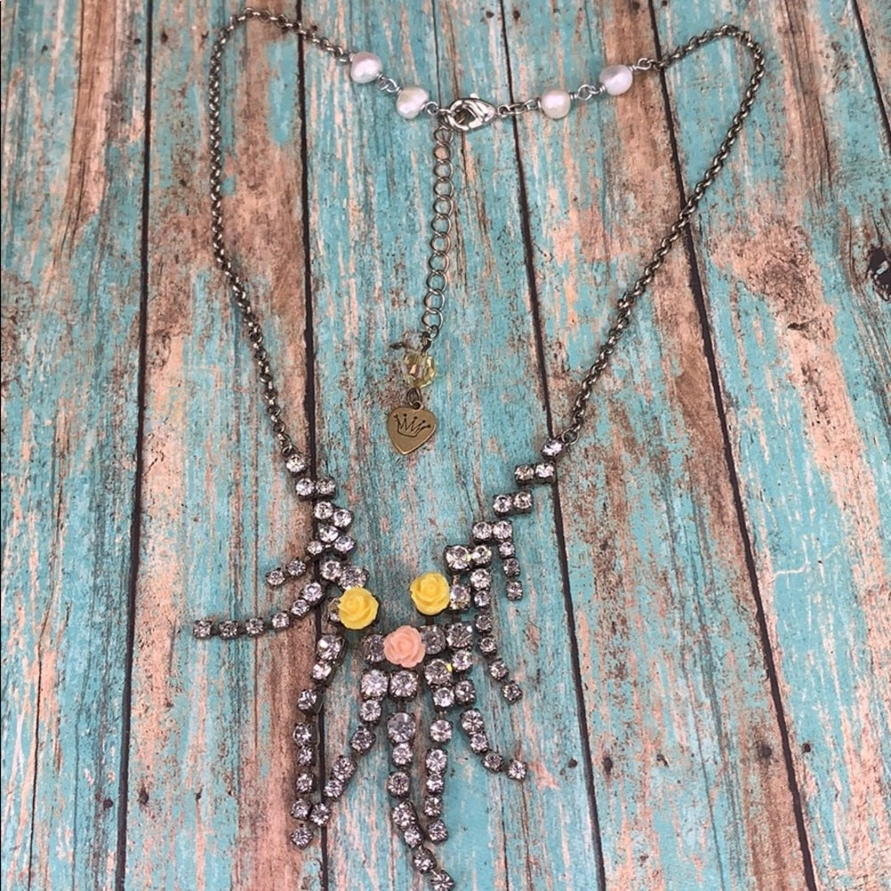 Adorned Crown artisan assemblage rhinestone floral details petite necklace