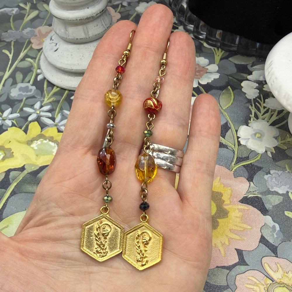 Adorned Crown Jewelry assemblage crystal and glass asymmetrical earrings