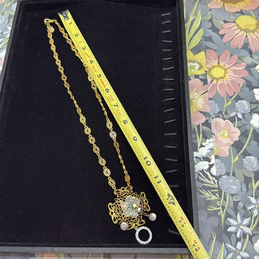 Adorned Crown Jewelry filigree oval link rhinestone pendant necklace