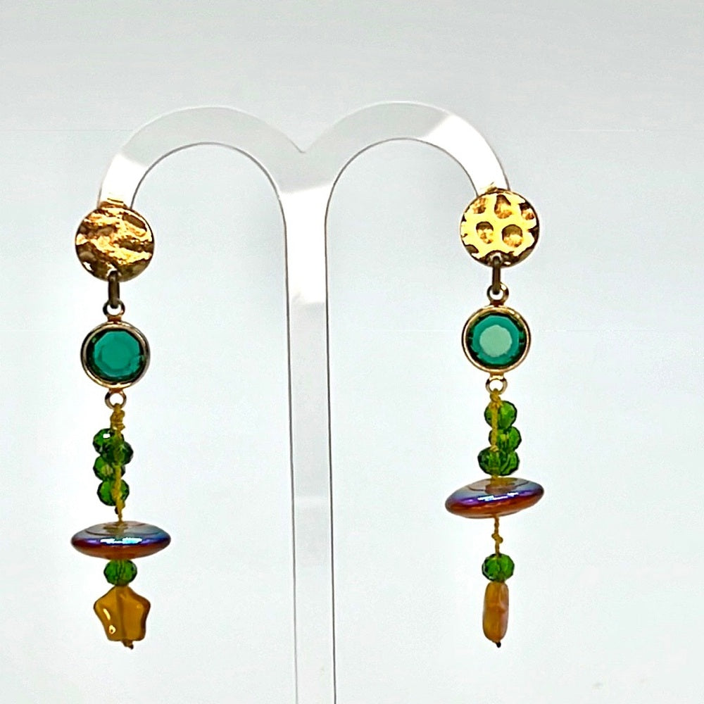 Adorned Crown Jewelry yellow green Czech glass crystal star bead earrings