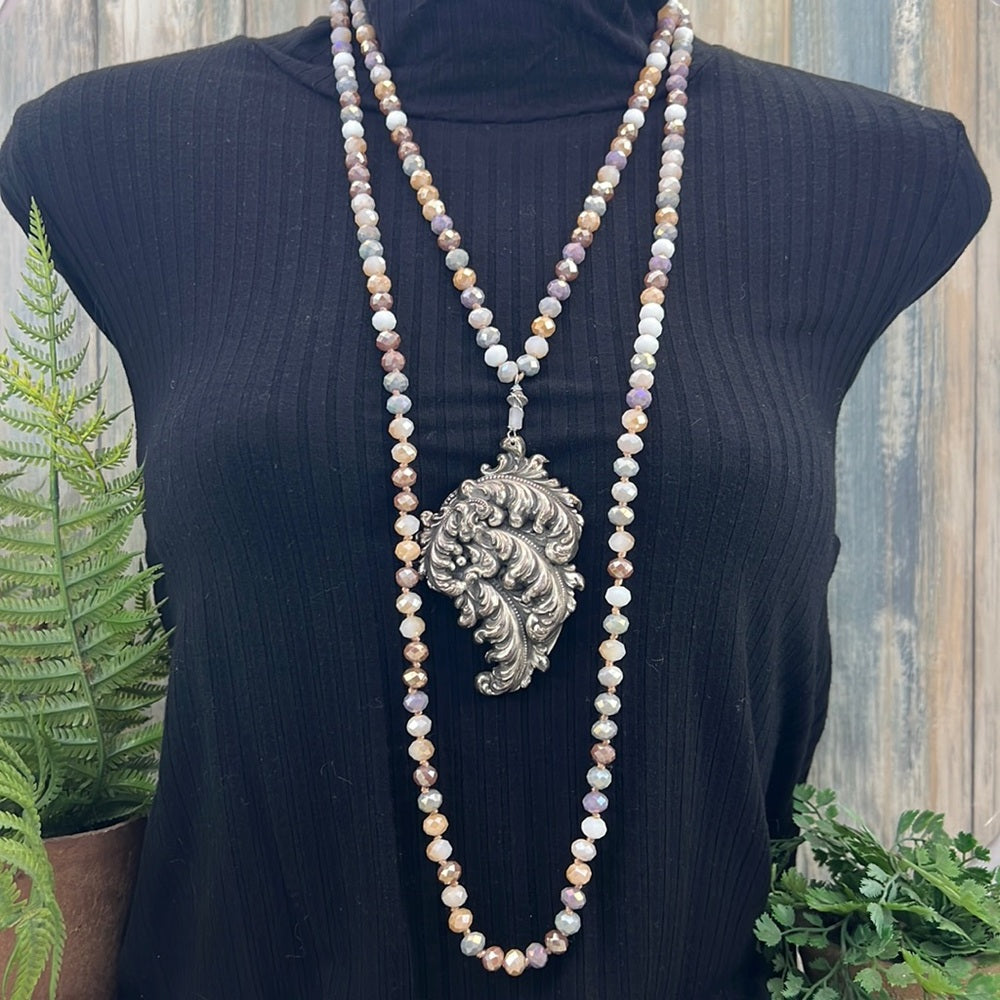 Adorned Crown necklace beaded metal vintage pendant artisan assemblage