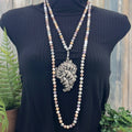 Adorned Crown necklace beaded metal vintage pendant artisan assemblage