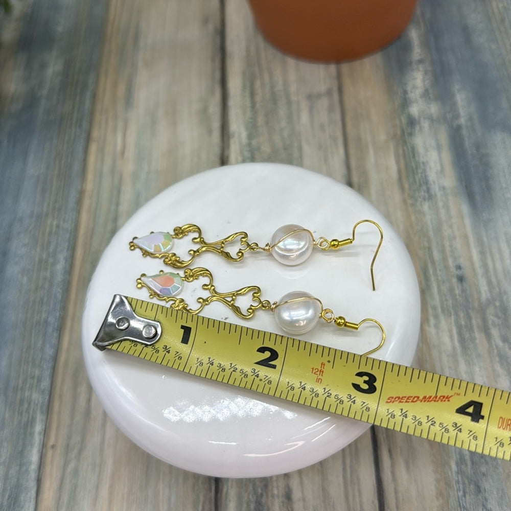 Adorned Crown Jewelry assemblage filigree Pearl Czech glass earrings
