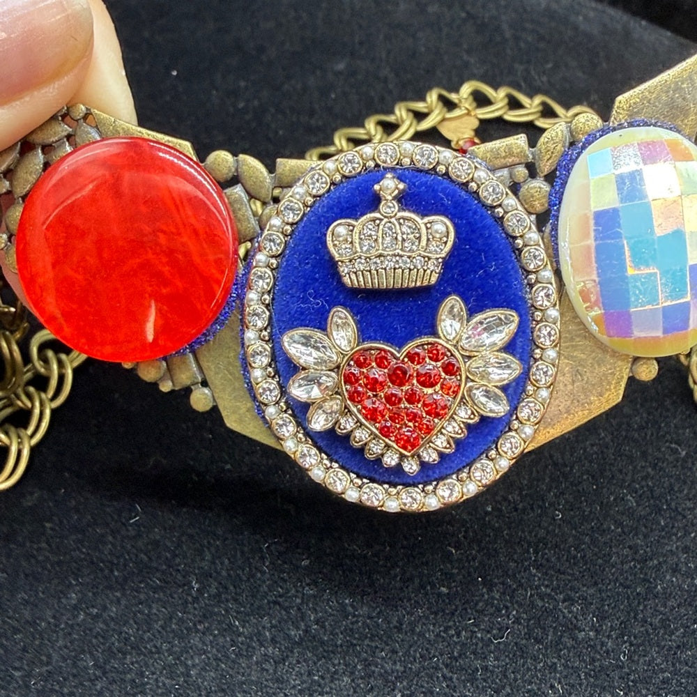 Adorned Crown Jewelry assemblage red white blue rhinestone button bib necklace