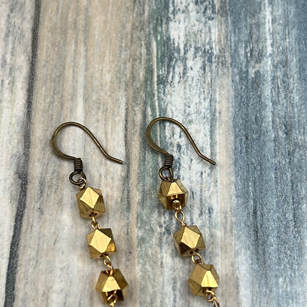 Adorned Crown Artisan Assemblage amethyst rhinestone gold cube earrings