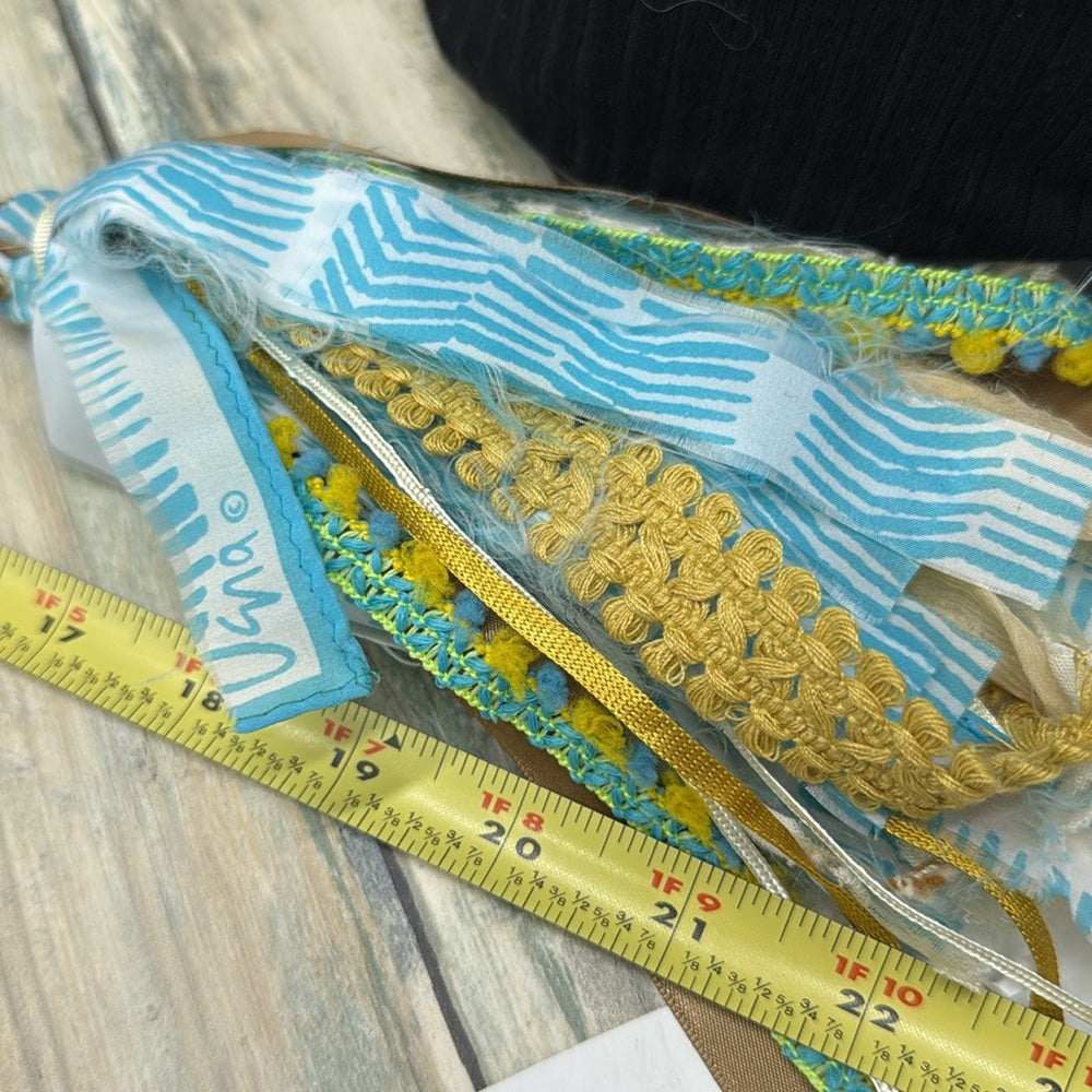 Adorned Crown Jewelry assemblage Bohemian silk ribbon Tassel Necklace Blue