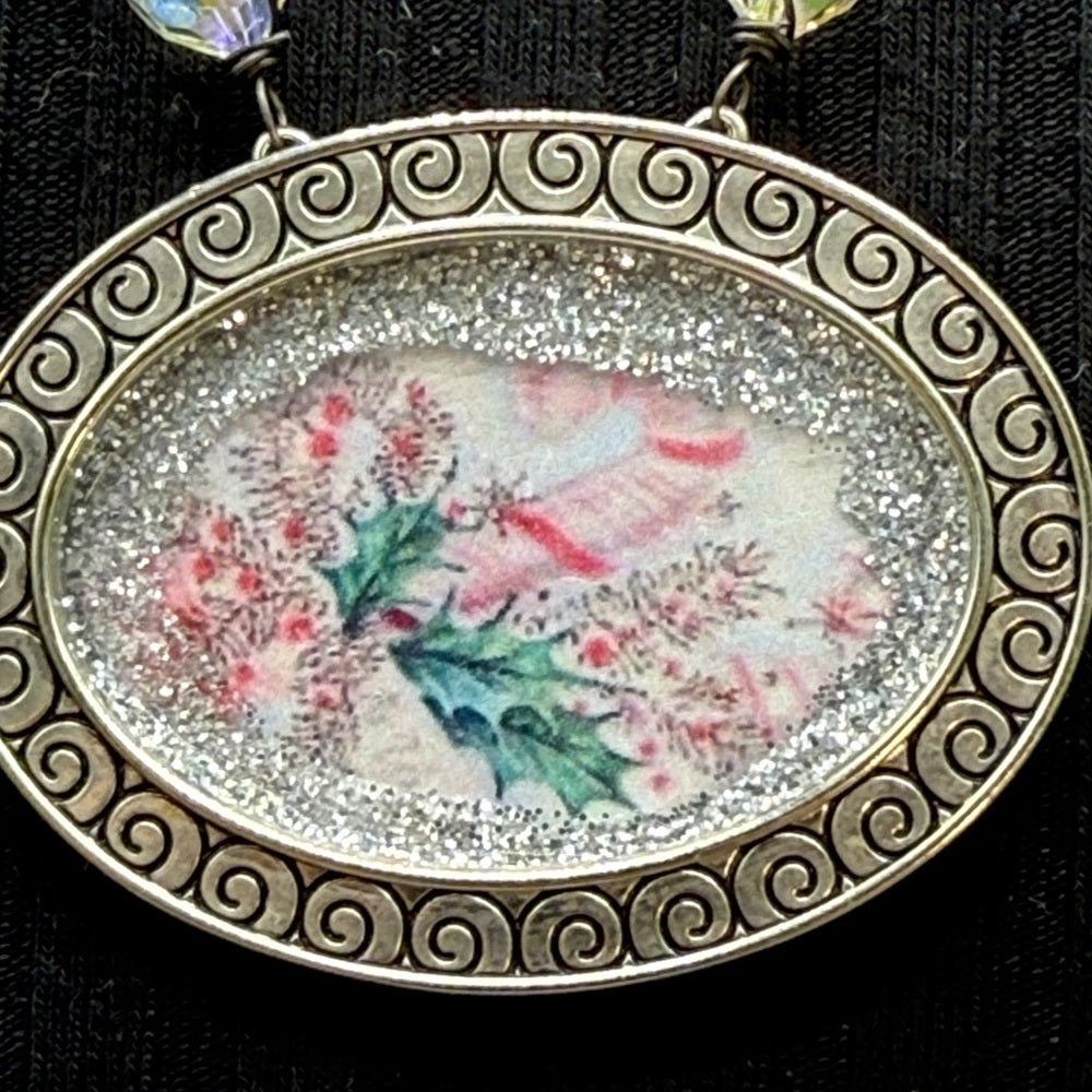 Adorned Crown Jewelry assemblage vintage Christmas candy cane window necklace