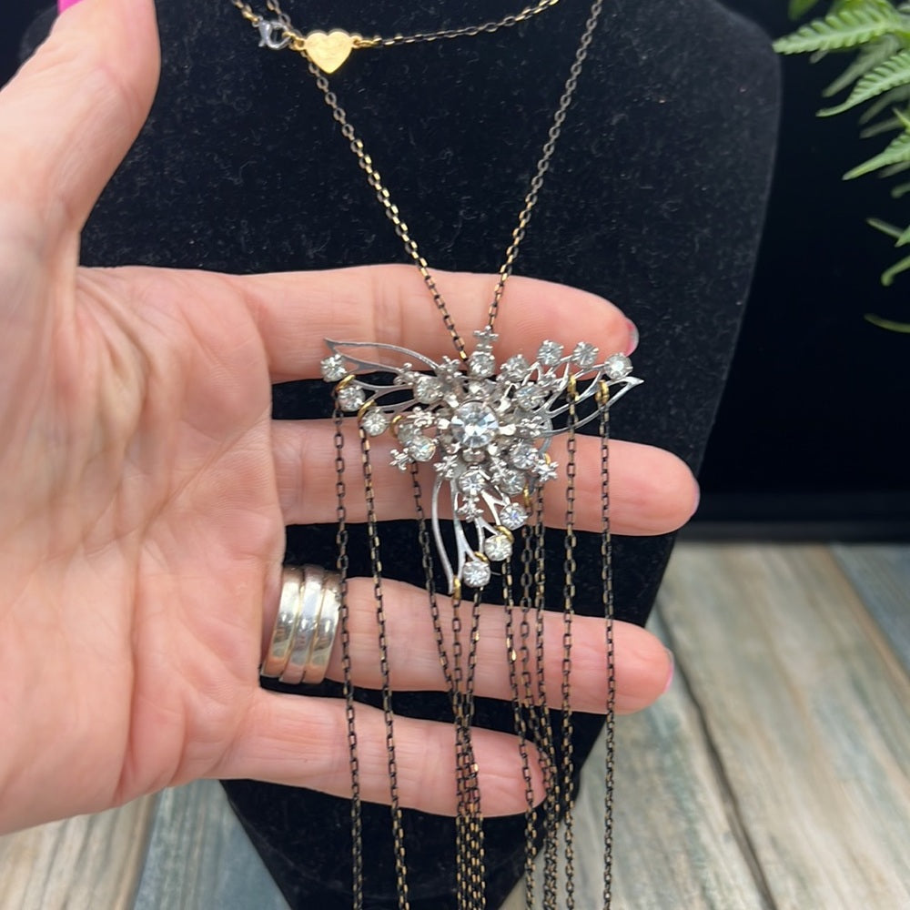Adorned Crown Artisan Assemblage rhinestone gold black chain Angel necklace