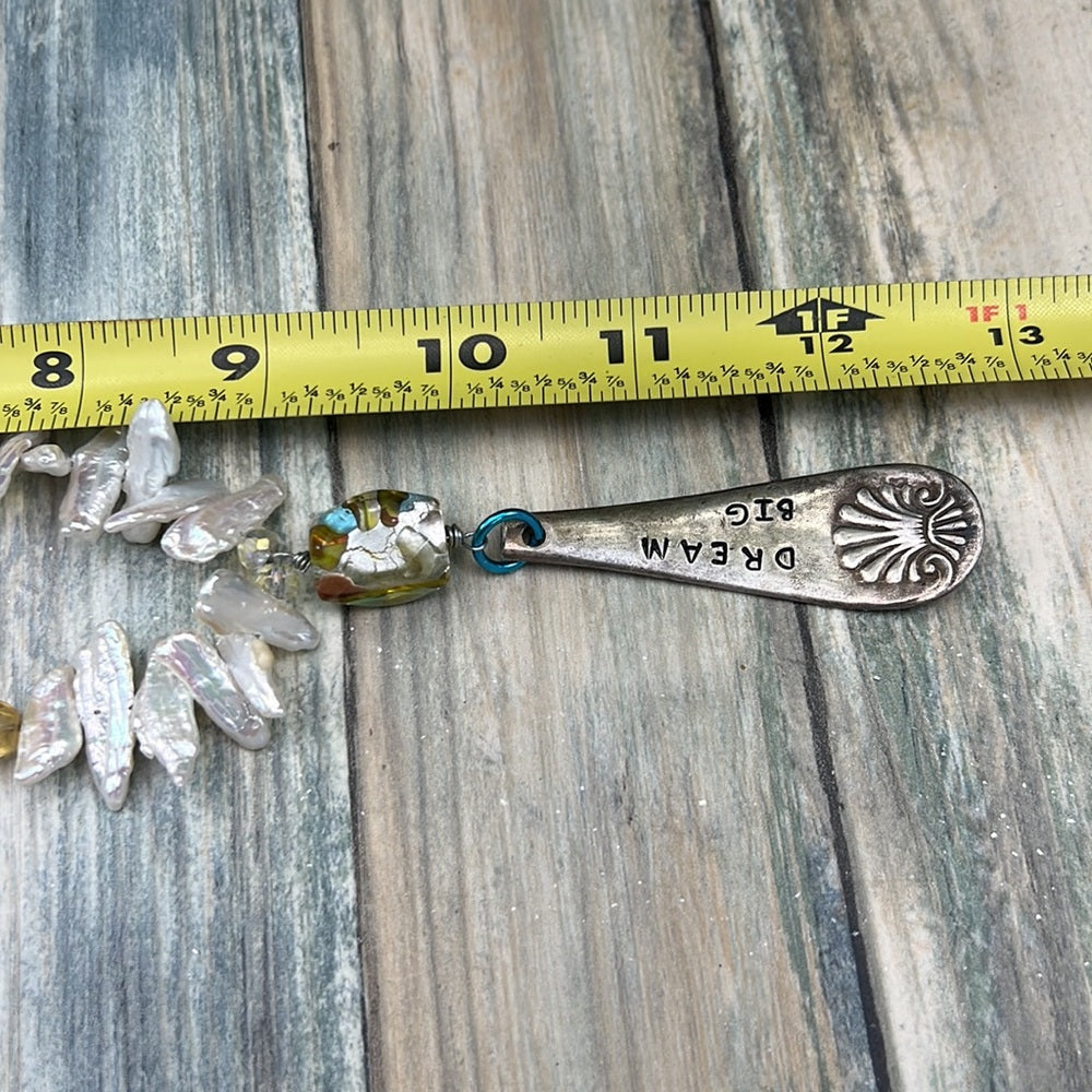 Adorned Crown Artisan Assemblage yellow jade teal quartz dream big necklace